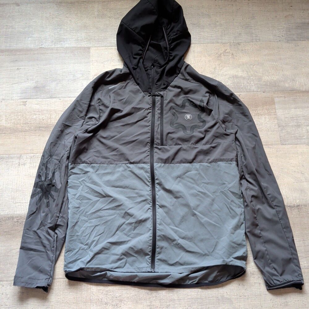 ​Roark Run Amok Men's L Grey Black Windbreaker Hooded Activewear Jacket